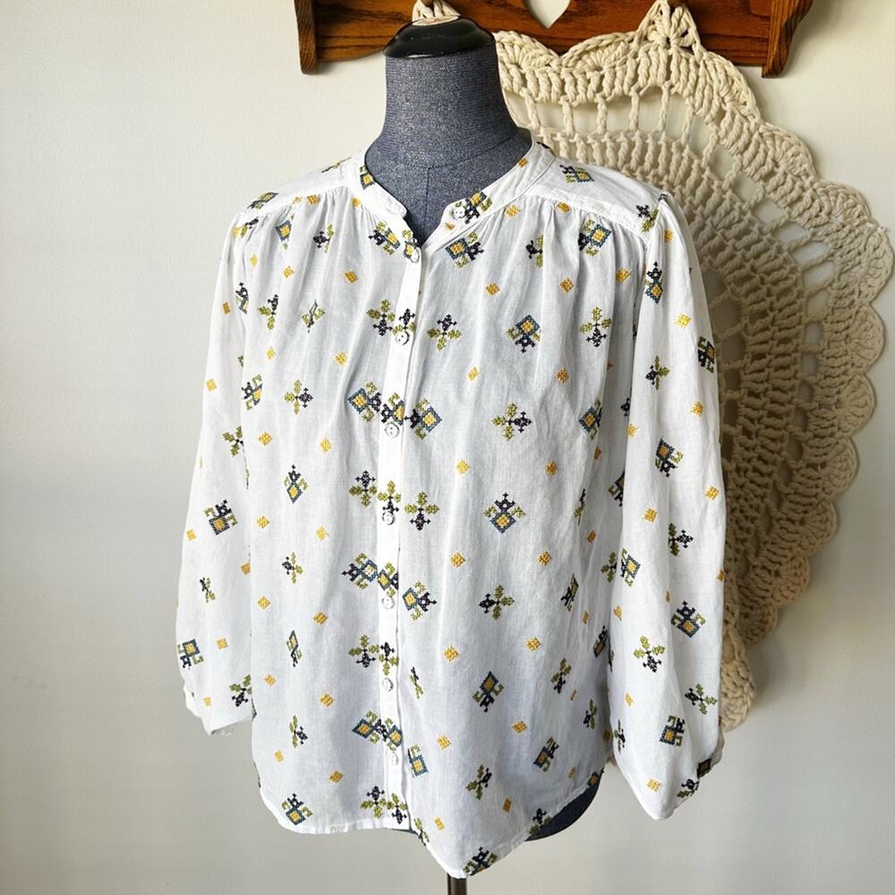 Anthropologie Lisabetta Embroidered Button Down Top Small